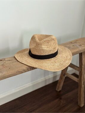 J. Crew Natural Straw Fedora with Black Band NWT Size M-L